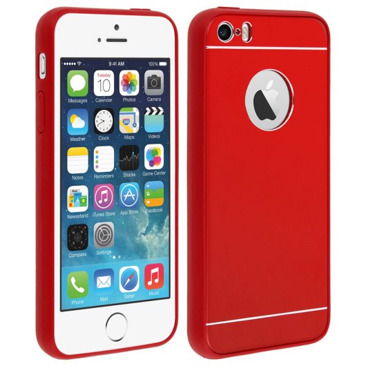 Avizar Funda Protectora de Aluminio y Silicona Roja para iPhone 5 / iPhone 5S / iPhone SE