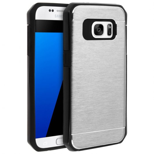 Avizar Funda Protectora de Aluminio y Silicona Plateada para Samsung Galaxy S7