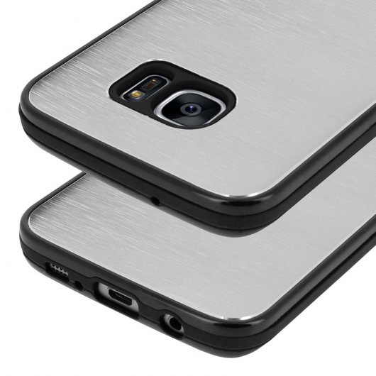 Avizar Funda Protectora de Aluminio y Silicona Plateada para Samsung Galaxy S7 Edge