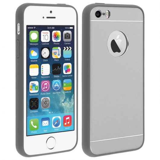 Avizar Funda Protectora de Aluminio y Silicona Plateada para iPhone 5 / iPhone 5S / iPhone SE