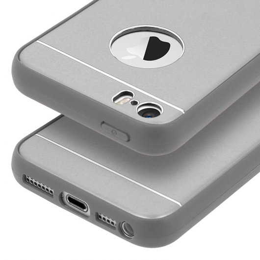 Avizar Funda Protectora de Aluminio y Silicona Plateada para iPhone 5 / iPhone 5S / iPhone SE