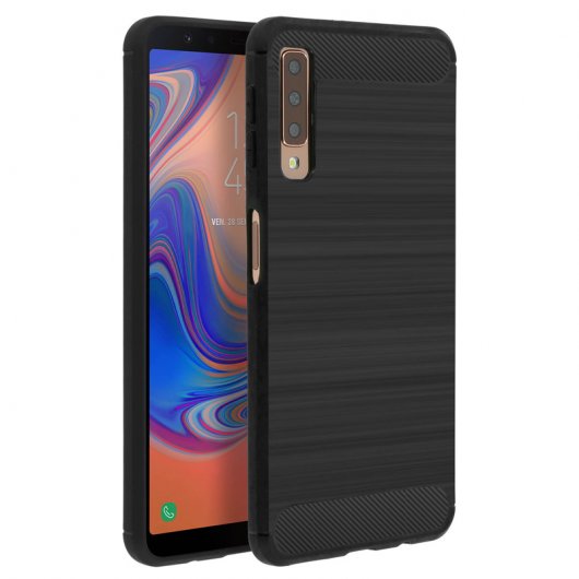 Avizar Funda Protectora de Silicona y Carbono Efecto Aluminio Negro para Samsung Galaxy S9 / A7 2018
