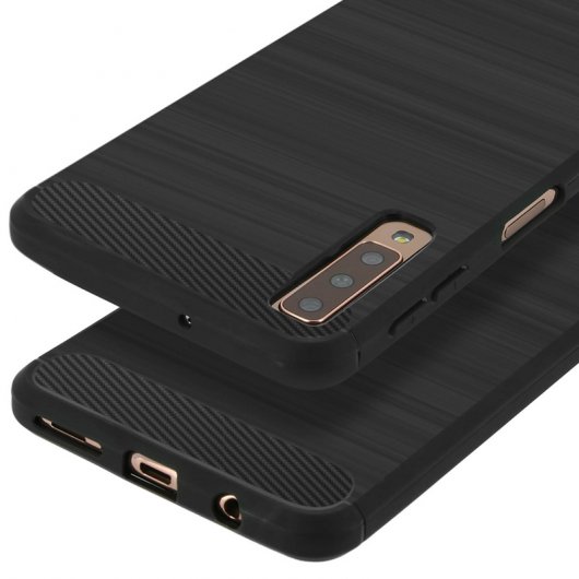 Avizar Funda Protectora de Silicona y Carbono Efecto Aluminio Negro para Samsung Galaxy S9 / A7 2018
