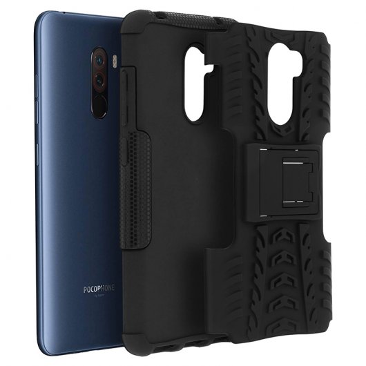 Avizar Funda Protectora Negra con Refuerzos Antigolpes y Soporte para Xiaomi Pocophone F1