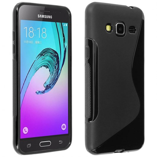 Avizar Funda Protectora de Silicona Negra Flexible para Samsung Galaxy J3