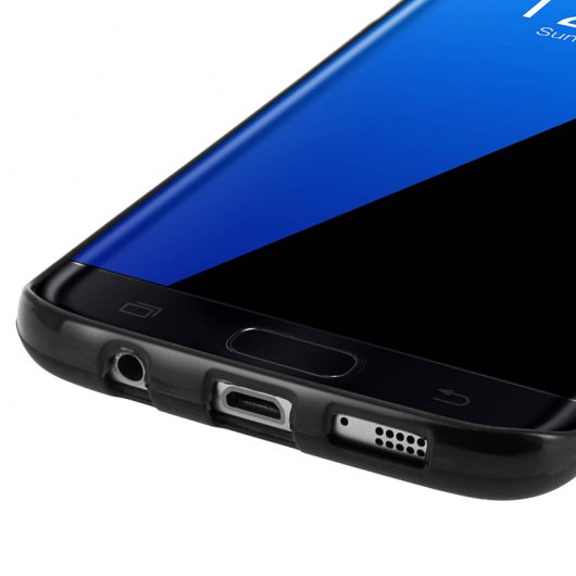 Avizar Funda Protectora de Silicona Negra con Ventosa para Samsung Galaxy S7 Edge