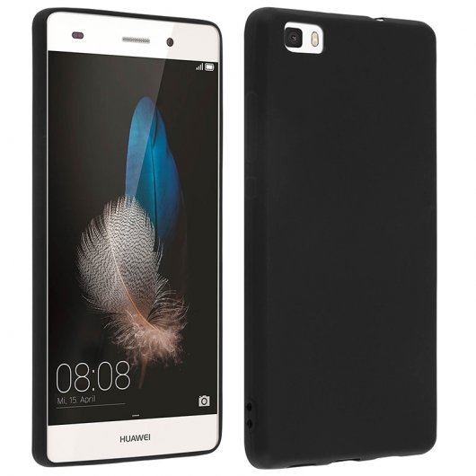 Avizar Funda Protectora de Silicona Negra Flexible para Huawei P8 Lite