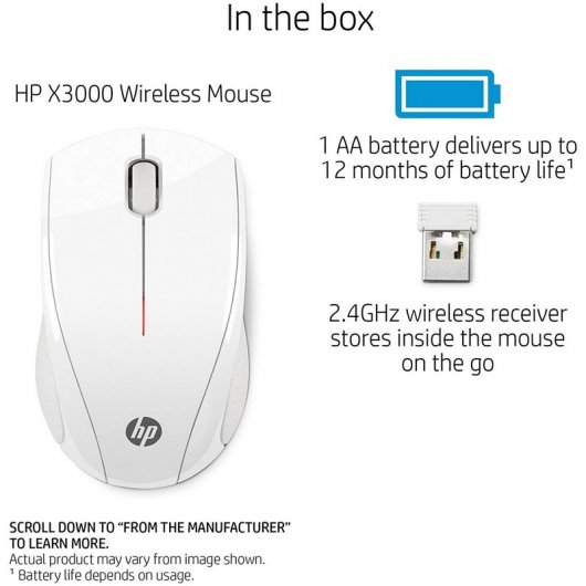 HP X3000 Ratón Inalámbrico Blanco 1200DPI