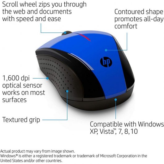 HP X3000 Ratón Inalámbrico Azul 1200DPI