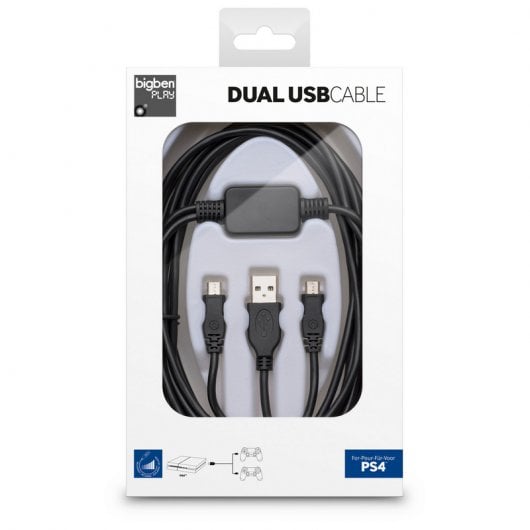 Bigben Cable USB/Micro USB Doble para Carga Mandos PS4 3m