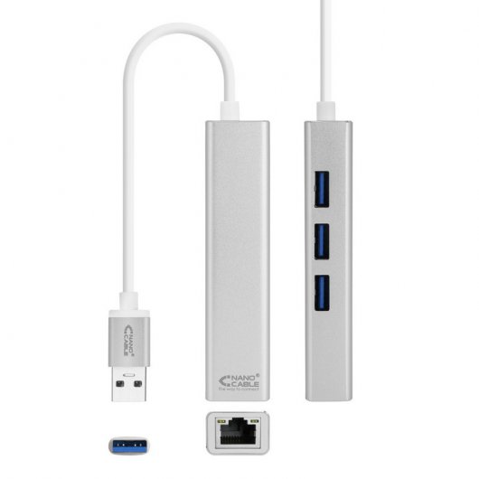 Nanokabel USB 3.0 zu Gigabit Ethernet Konverter + 3xUSB 3.0 15 cm