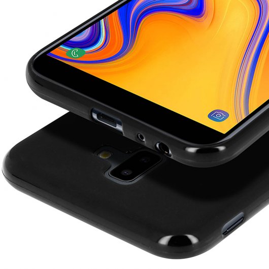 Avizar Funda Protectora Silicona Flexible Antihuellas Negro para Samsung Galaxy J6