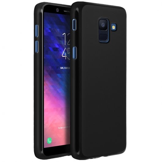 Avizar Funda Protectora de Silicona Flexible Antihuellas Negra para Samsung Galaxy J6