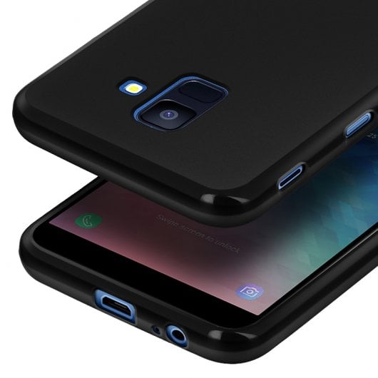Avizar Funda Protectora de Silicona Flexible Antihuellas Negra para Samsung Galaxy J6