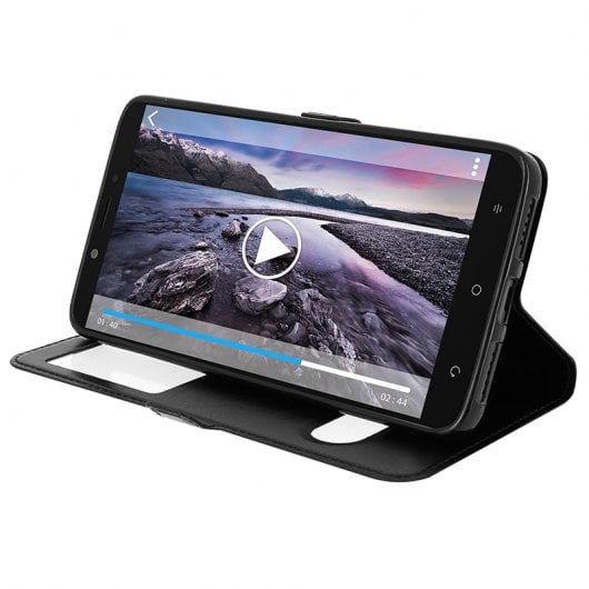 Avizar Funda Protectora Negra Tipo Libro de Silicona con Doble Ventana para Alcatel A7 XL