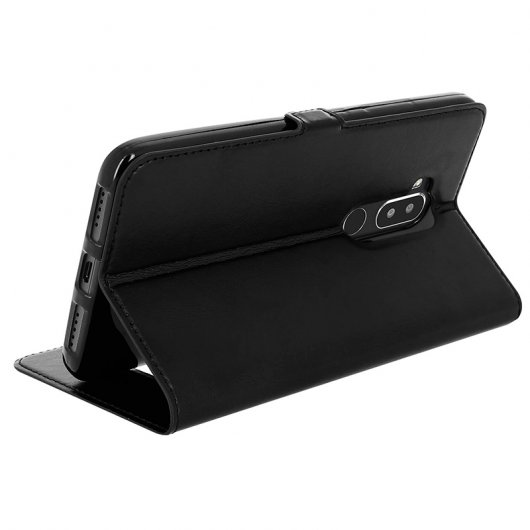 Avizar Funda Protectora Negra Tipo Libro de Silicona con Doble Ventana para Alcatel A7 XL