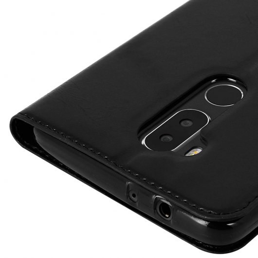 Avizar Funda Protectora Negra Tipo Libro de Silicona con Doble Ventana para Alcatel A7 XL