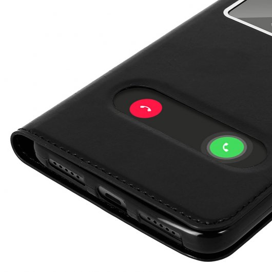 Avizar Funda Protectora Negra Tipo Libro de Silicona con Doble Ventana para Alcatel A7 XL