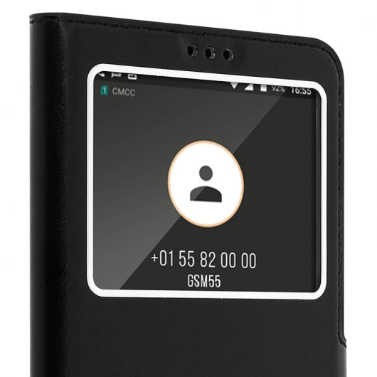 Avizar Funda Protectora Negra Tipo Libro de Silicona con Doble Ventana para Alcatel A7 XL