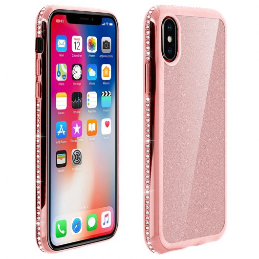 Avizar Funda Protectora de Silicona Efecto Lentejuelas Brillantes Champán para iPhone X
