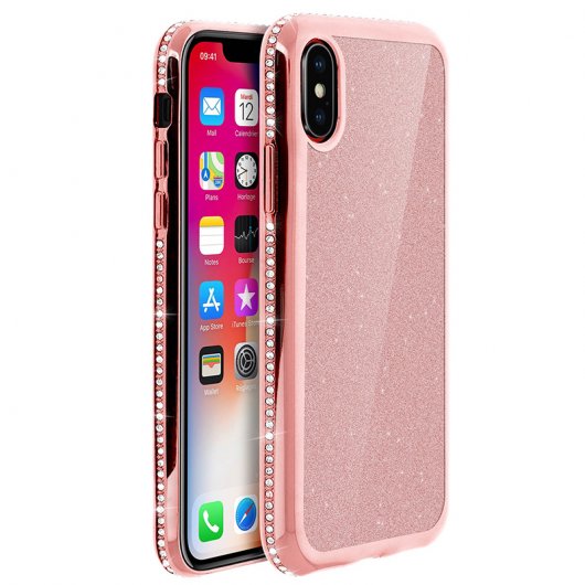 Avizar Funda Protectora de Silicona Efecto Lentejuelas Brillantes Champán para iPhone X