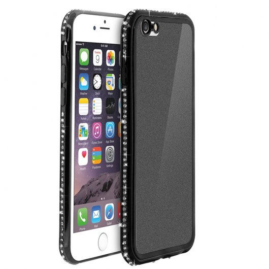 Avizar Funda Protectora de Silicona Efecto Lentejuelas Brillantes Negras para iPhone 6 / iPhone 6S