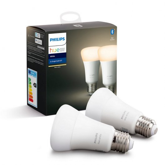 Philips Hue White Pack 2 Bombillas Inteligentes LED 9W E27 Blanco Cálido