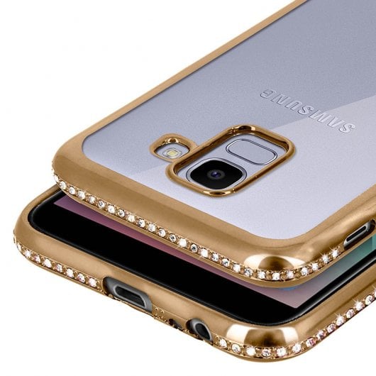 Avizar Funda Protectora de Silicona Efecto Lentejuelas Brillantes Doradas para Samsung Galaxy J6