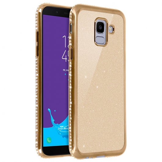 Avizar Funda Protectora de Silicona Efecto Lentejuelas Brillantes Doradas para Samsung Galaxy J6