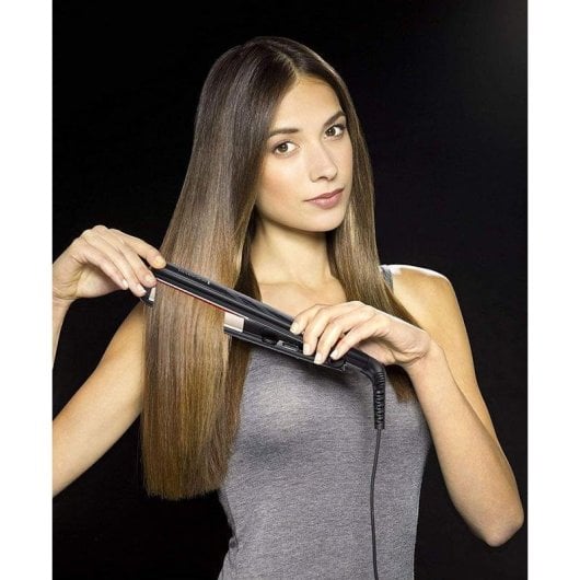 Prancha de Cabelo Cerâmica Turmalina Remington S3500 230ºC Placas Flutuantes Desligamento Automático Preto