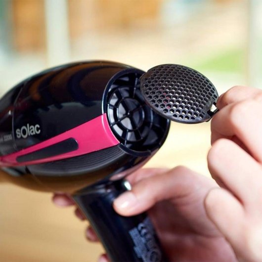 Secador de Cabelo Iónico Profissional Solac Ionic Perfect Lissé 2200 2200W 3 Temperaturas 2 Velocidades com Difusor e Concentrador Preto/Rosa