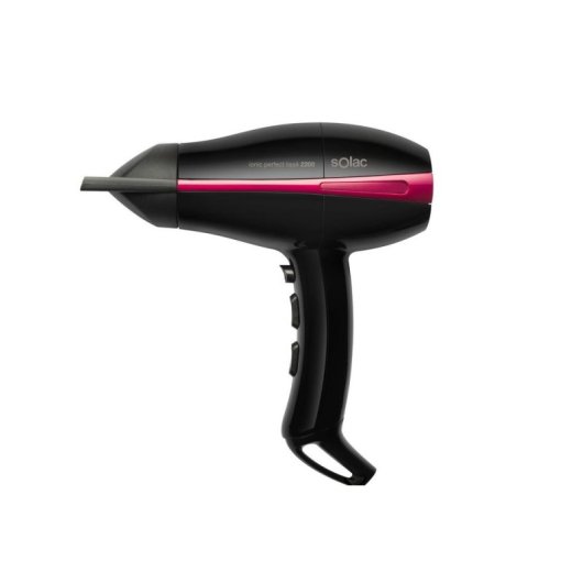 Secador de Cabelo Iónico Profissional Solac Ionic Perfect Lissé 2200 2200W 3 Temperaturas 2 Velocidades com Difusor e Concentrador Preto/Rosa