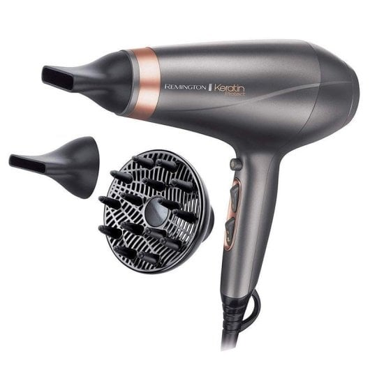 Professioneller Föhn Remington Keratin Protect AC8820 2200W 3 Temperaturstufen 2 Geschwindigkeiten Ionen-Technologie Diffusor Silber