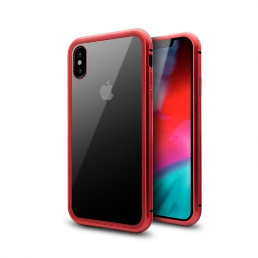 Unotec Funda Magnética con Cristal Templado Roja para iPhone XS MAX