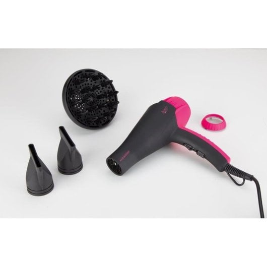 Secador de Cabelo Profissional Iónico Jata SC1040 2000W 3 Temperaturas 2 Velocidades Difusor Preto/Rosa