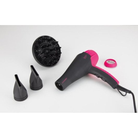 Secador de Cabelo Profissional Iónico Jata SC1040 2000W 3 Temperaturas 2 Velocidades Difusor Preto/Rosa