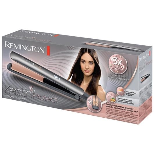 Prancha de Cabelo Cerâmica Remington Keratin Protect S8598 230ºC 5 Definições Queratina Desligar Automático Visor Cinzento