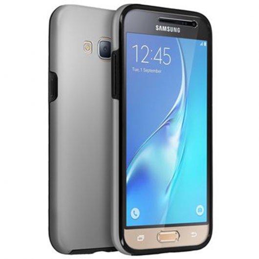 Avizar Funda Protectora 360º de Silicona y Policarbonato Plateada para Samsung Galaxy J3