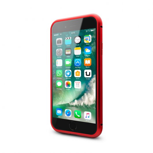 Coque magnétique Unotec avec verre trempé rouge pour iPhone 7/8/SE 2020