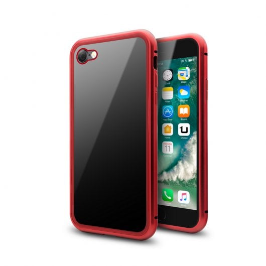 Coque magnétique Unotec avec verre trempé rouge pour iPhone 7/8/SE 2020