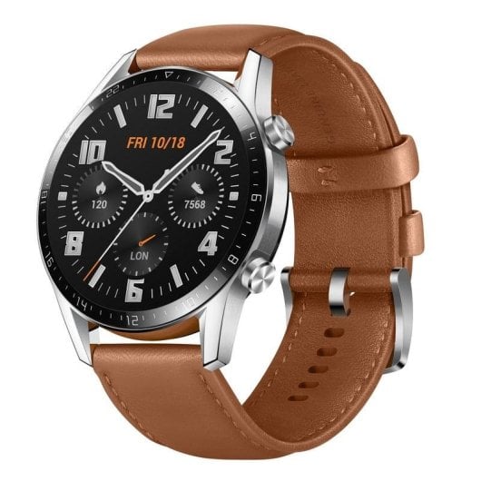 Huawei Watch GT 2 Bluetooth GPS 46mm AMOLED Castanho Caixa Prateada Correa Pele Resistente 5ATM