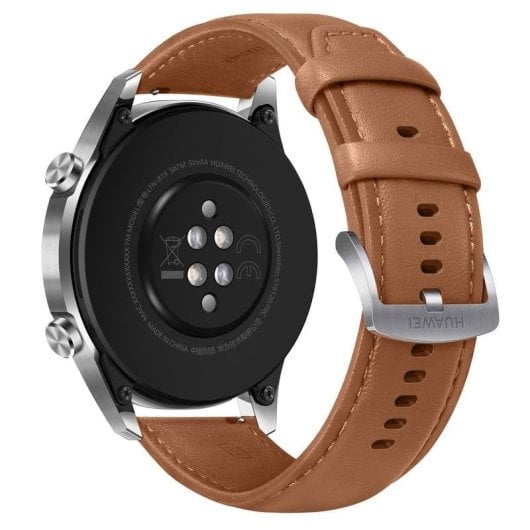 Huawei Watch GT 2 Bluetooth GPS 46mm AMOLED Castanho Caixa Prateada Correa Pele Resistente 5ATM
