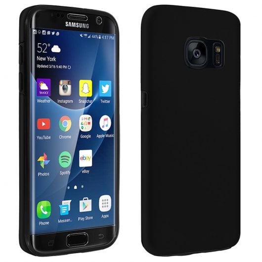 Avizar Capa Preta de Silicone e Policarbonato com Proteção Total para Samsung Galaxy S7 Edge