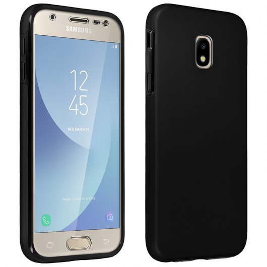 Avizar Funda Protectora de Silicona y Policarbonato Protección Total Negra para Samsung Galaxy J3 2017