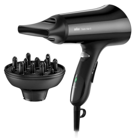 Secador de Cabelo Iónico com Difusor Braun HD530 Satin Hair 5 1900W 3 Temperaturas 2 Velocidades Preto