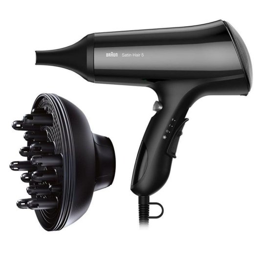 Secador de Cabelo Iónico com Difusor Braun HD530 Satin Hair 5 1900W 3 Temperaturas 2 Velocidades Preto
