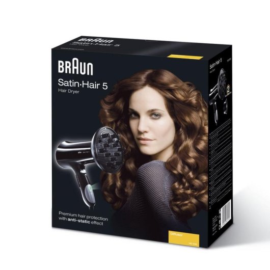 Secador de Cabelo Iónico com Difusor Braun HD530 Satin Hair 5 1900W 3 Temperaturas 2 Velocidades Preto