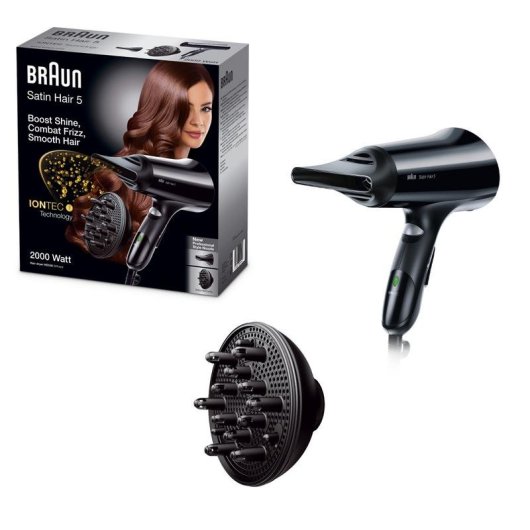 Secador de Cabelo Iónico com Difusor Braun HD530 Satin Hair 5 1900W 3 Temperaturas 2 Velocidades Preto