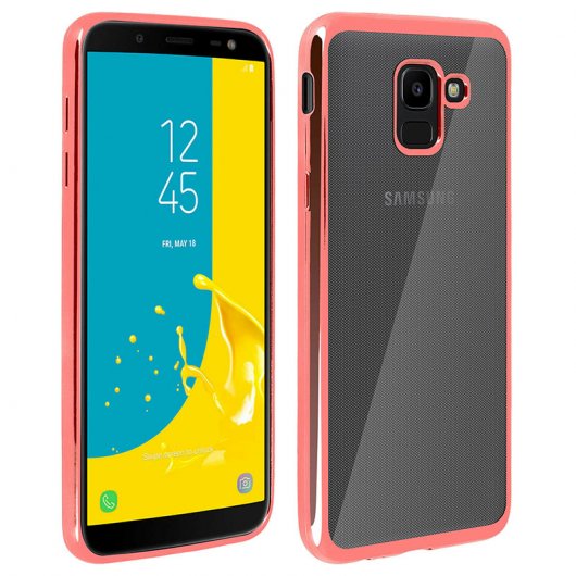 Avizar Funda Protectora de Silicona Transparente Bordes Champán para Samsung Galaxy J6