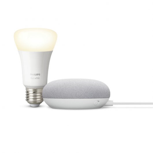 Pack Google Nest Mini Coluna Inteligente + Philips Hue White Lâmpada LED E27 9W Branco Quente